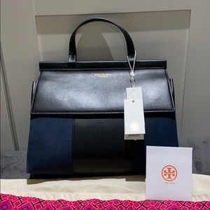 Tory Burch BlockT Mixed Material Satchel/Crossbody